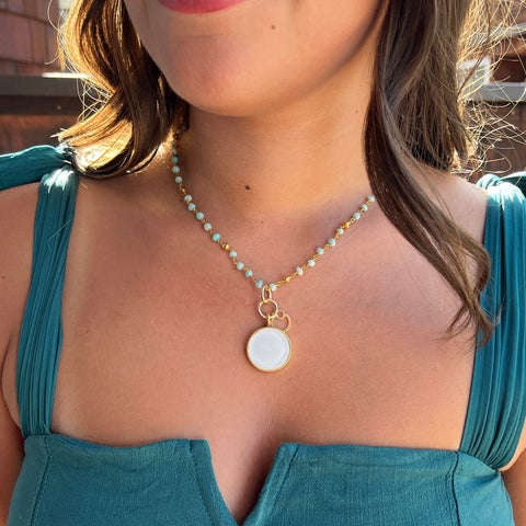 Amazonite & White Glass Necklace-