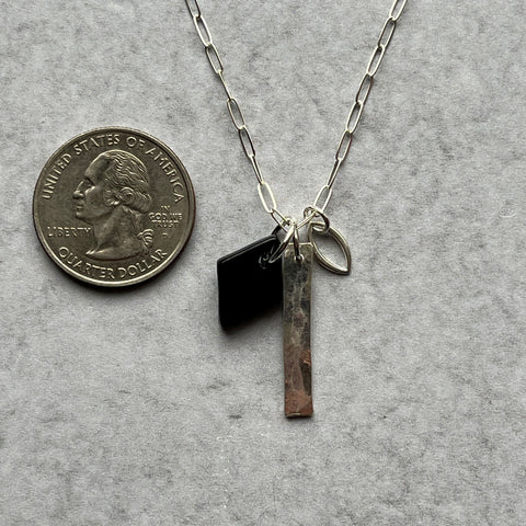 Black Hammered Bar Charm Necklace- One of a Kind