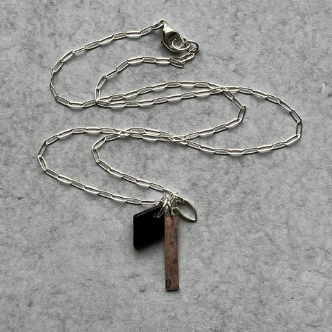 Black Hammered Bar Charm Necklace- One of a Kind