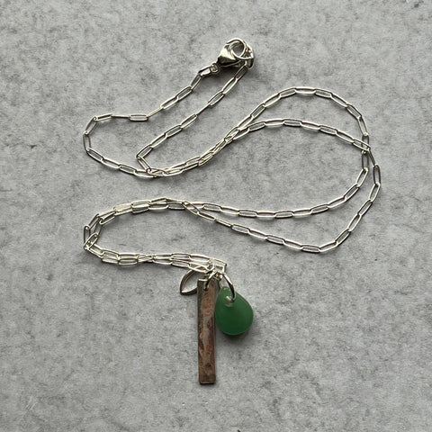 Moss Drop Hammered Bar Charm Necklace- One of a Kind