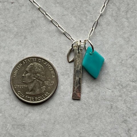 Turquoiose Hammered Bar Charm Necklace- One of a Kind
