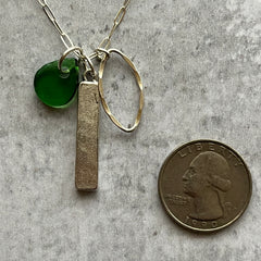 Green & Silver Diamond Bar Charm Necklace- one of a kind