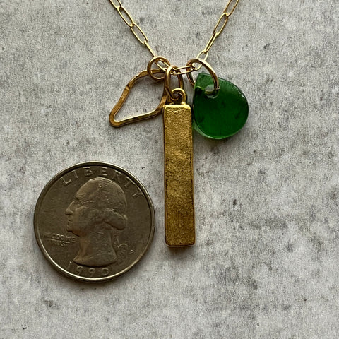 Green & Gold Diamond Bar Charm Necklace- One of a Kind