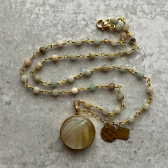 Swirly Amber & Amazonite Necklace- One of a Kind