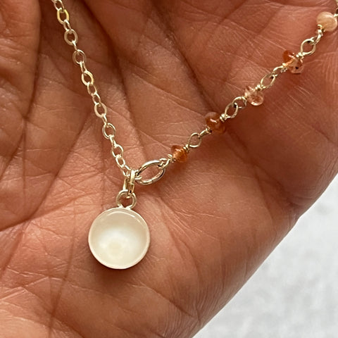 White & Sunstone Necklace- One of a Kind