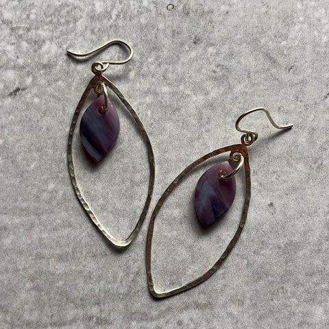 Swirly Purple Marquise Earrings- one of a kind