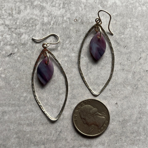 Swirly Purple Marquise Earrings- one of a kind