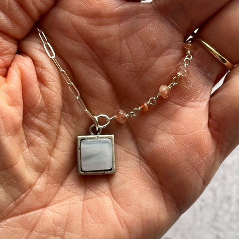 Swirly White & Sunstone Ivy Necklace- One of a Kind