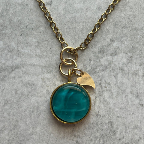 Swirly Teal Heart Necklace- One of a Kind
