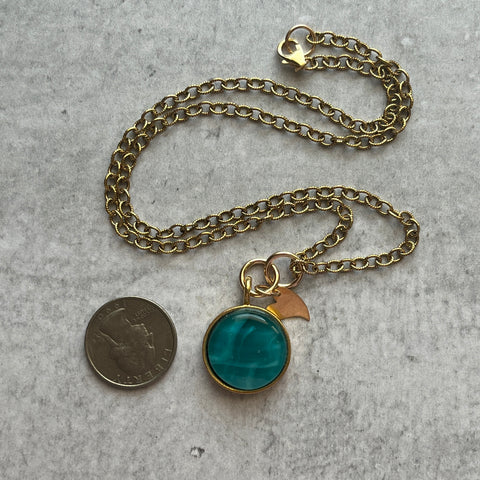 Swirly Teal Heart Necklace- One of a Kind