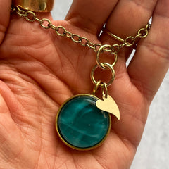 Swirly Teal Heart Necklace- One of a Kind