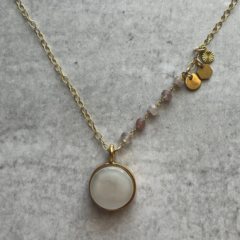 Swirly White & Strawberry Quartz Necklace- One of a Kind