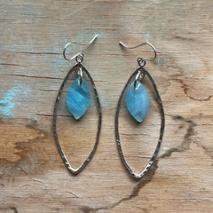 Swirly Light Blue Marquise Earrings- One of a Kind