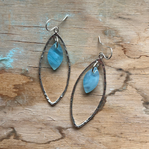Swirly Light Blue Marquise Earrings- One of a Kind
