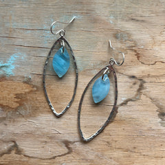 Swirly Light Blue Marquise Earrings- One of a Kind