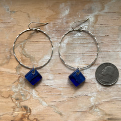 Cobalt Cube Hoop Earrings- One of a Kind