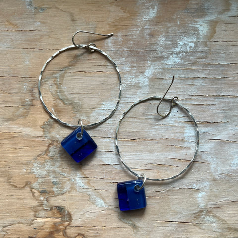 Cobalt Cube Hoop Earrings- One of a Kind
