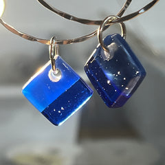 Cobalt Cube Hoop Earrings- One of a Kind