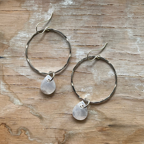 White Drop Hoop Earrings- One of a Kind
