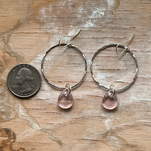 Pale Pink Drop Hoop Earrings- One of a Kind