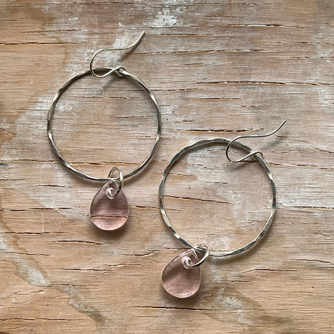 Pale Pink Drop Hoop Earrings- One of a Kind