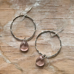 Pale Pink Drop Hoop Earrings- One of a Kind