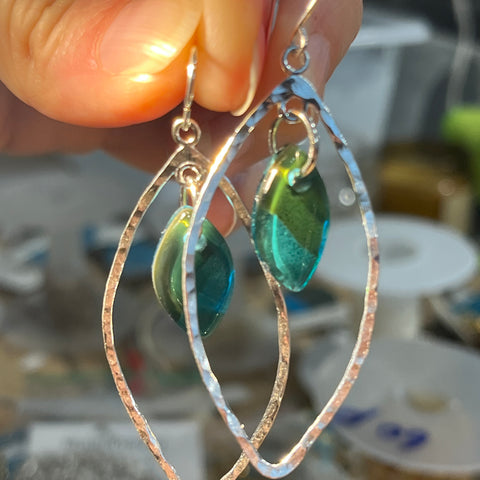 2 Tone Moss Marquise Earrings- One of a Kind