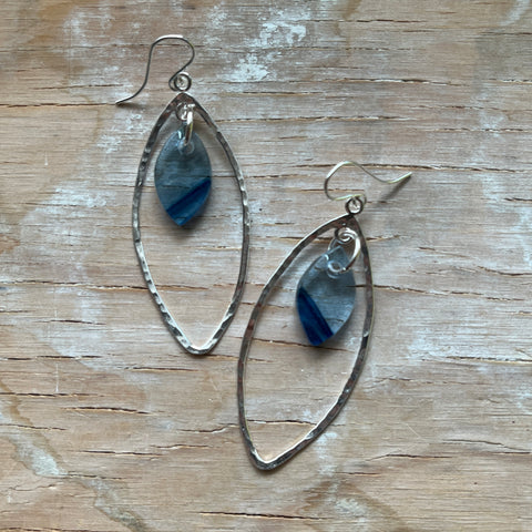Sparkly Navy Marquise Earrings- One of a Kind