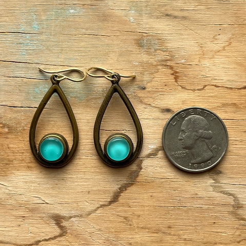 Transparent Turquoise Cameo Earrings- One of a Kind