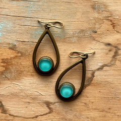 Transparent Turquoise Cameo Earrings- One of a Kind