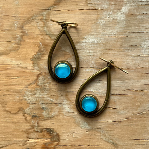 Iridized Aqua Cameo Earrings- One of a Kind