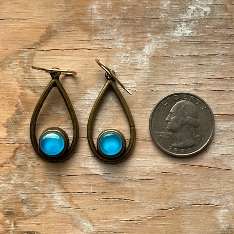 Iridized Aqua Cameo Earrings- One of a Kind