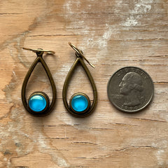 Iridized Aqua Cameo Earrings- One of a Kind