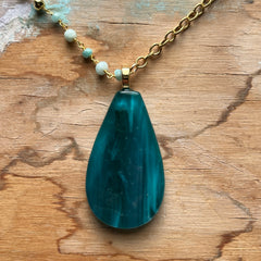 Swirly Teal Drop Necklace- One of a Kind