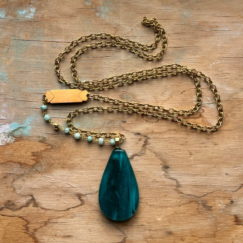 Swirly Teal Drop Necklace- One of a Kind