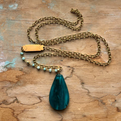 Swirly Teal Drop Necklace- One of a Kind
