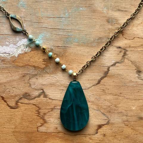 Swirly Teal Short Necklace- One of a Kind