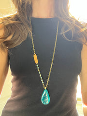 Swirly Teal Drop Necklace- One of a Kind