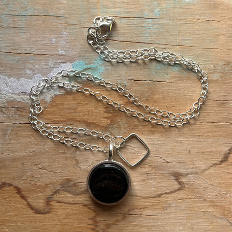 Black Circle Charm Necklace- One of a Kind