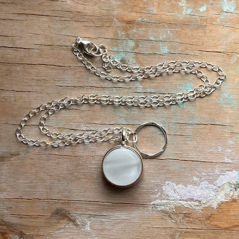 Swirly White Circle Charm Necklace- One of a Kind
