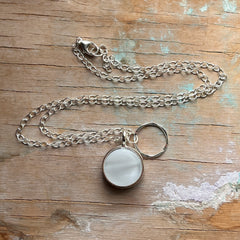 Swirly White Circle Charm Necklace- One of a Kind