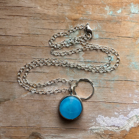Swirly Aqua Circle Charm Necklace- One of a Kind