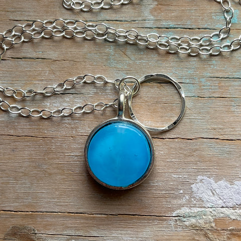 Swirly Aqua Circle Charm Necklace- One of a Kind