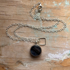 Swirly Black Circle Charm Necklace- One of a Kind