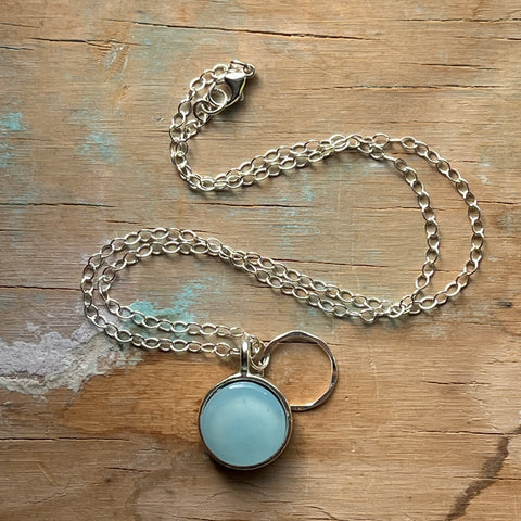 Blue Clouds Circle Charm Necklace- One of a Kind
