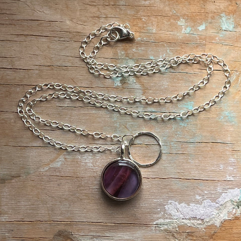 Swirly Maroon Circle Charm Necklace- One of a Kind