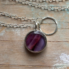Swirly Maroon Circle Charm Necklace- One of a Kind