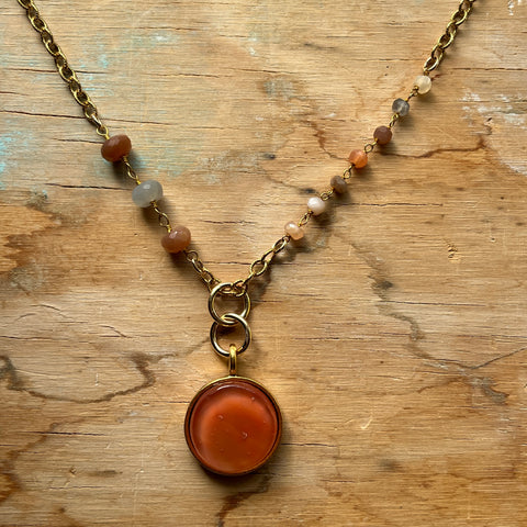 Orange & Moonstone Necklace- One of a Kind