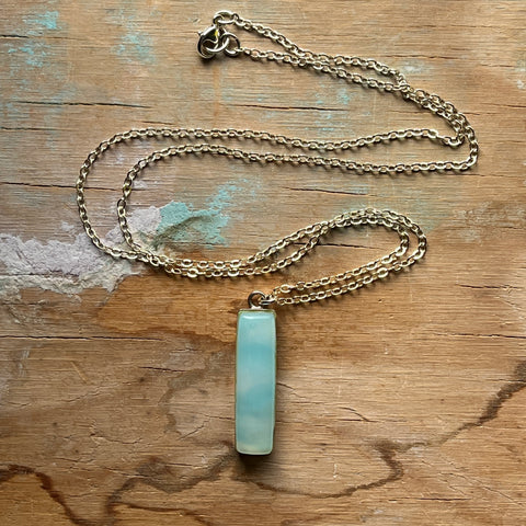 Swirly Blue Sterling Bar Necklace- One of a Kind