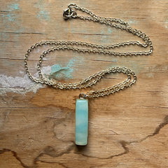 Swirly Blue Sterling Bar Necklace- One of a Kind